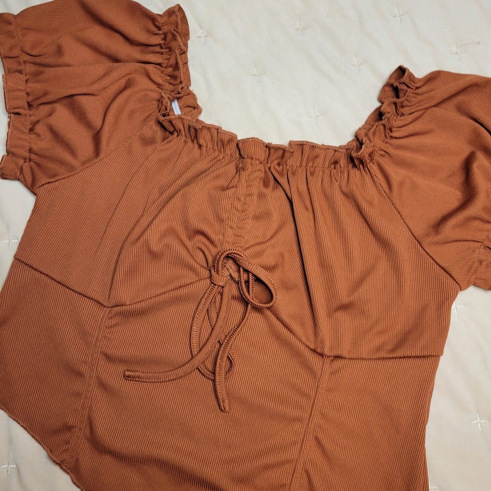 Women's Ruffled Brown Top - Picture 2 of 2